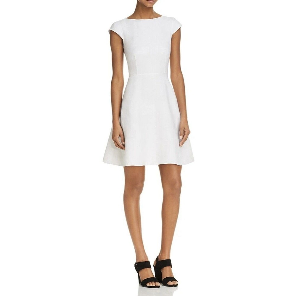 Theory Cap Sleeve Crepe Shift Dress Size 4 Ivory Rice